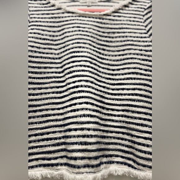 Top Crop Green Envelope White Navy Stripes Fringed Trim Woven SZ M Front Tuck - Picture 2 of 6